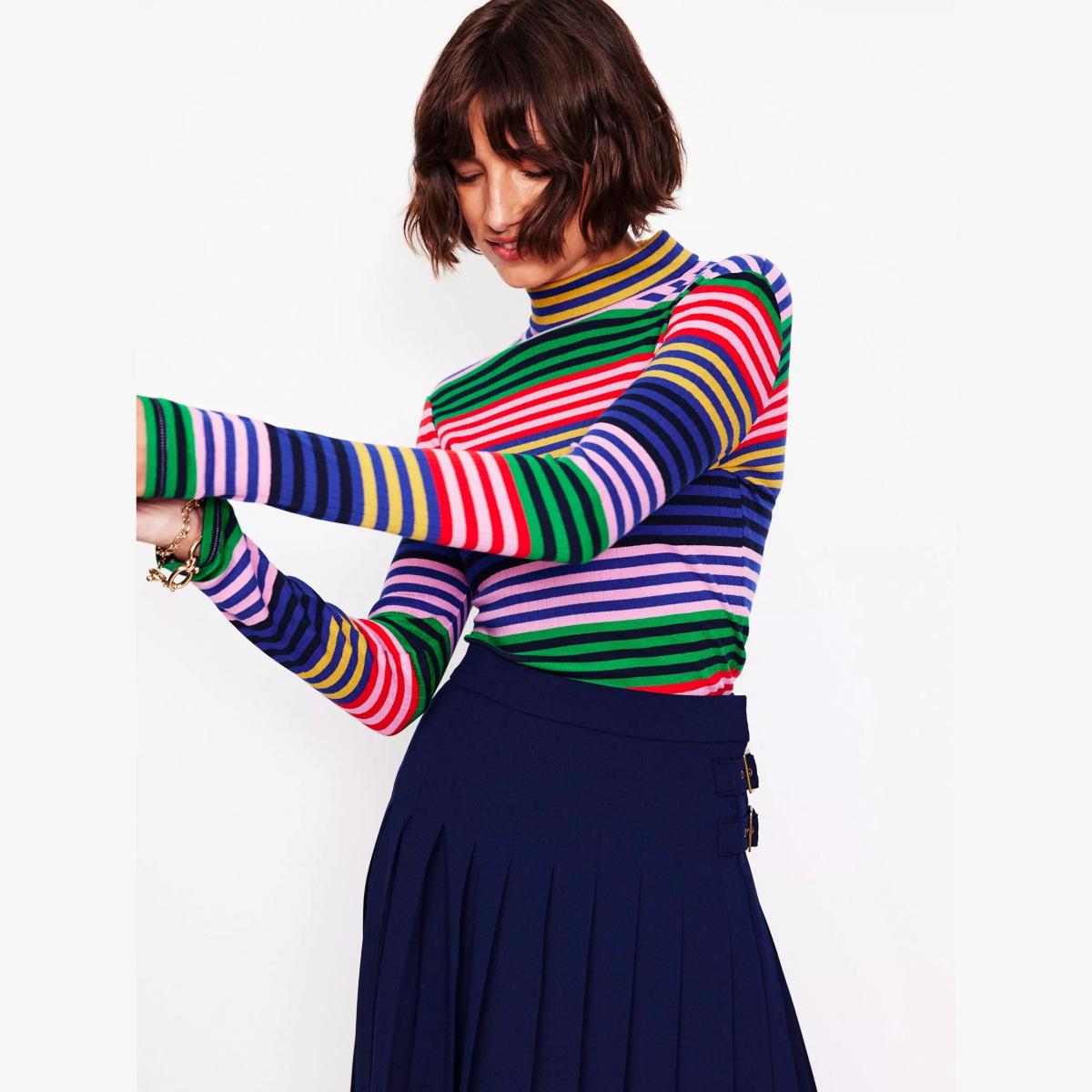 Boden Anna Stripe Ribbed Roll Neck Top, Multi – image 1