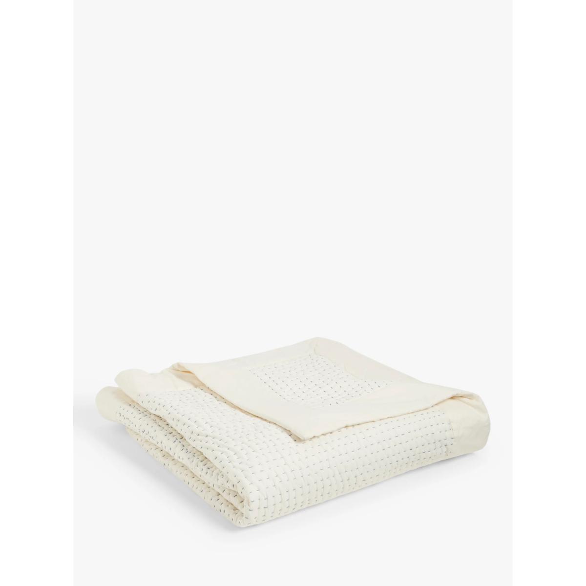 Mother of Pearl Abstract Stitched Organic Cotton Throw, Ivory – image 4