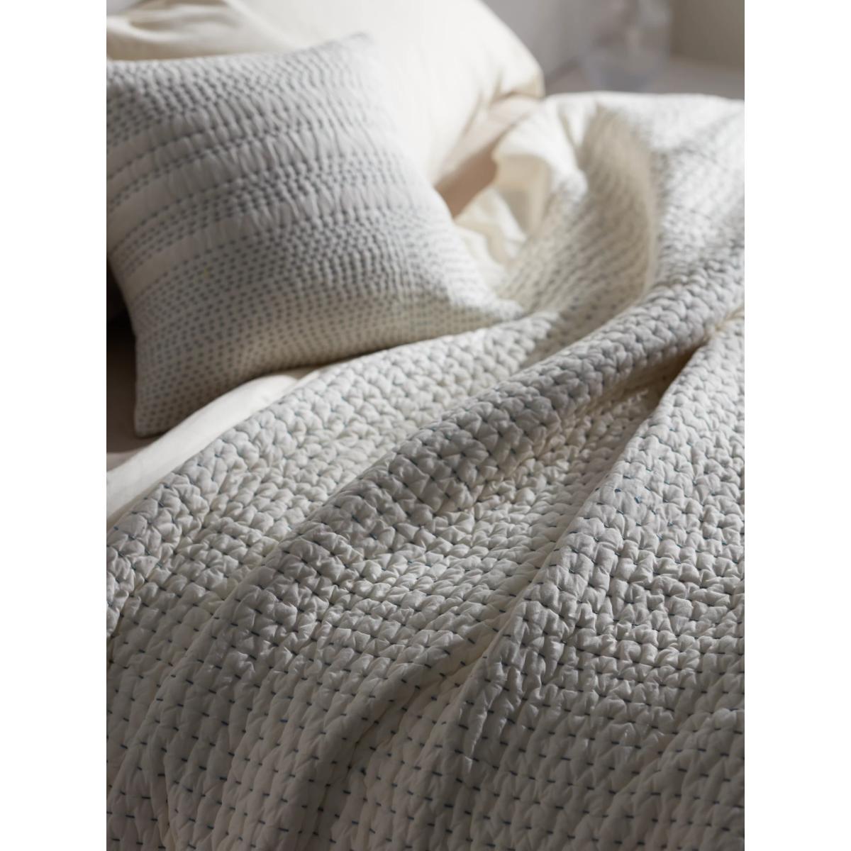 Mother of Pearl Abstract Stitched Organic Cotton Throw, Ivory – image 5