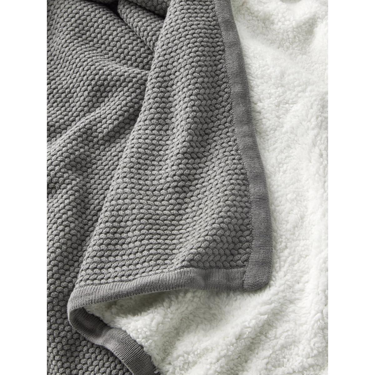 John Lewis Knitted Sherpa Fleece Throw, Dove Grey – image 2