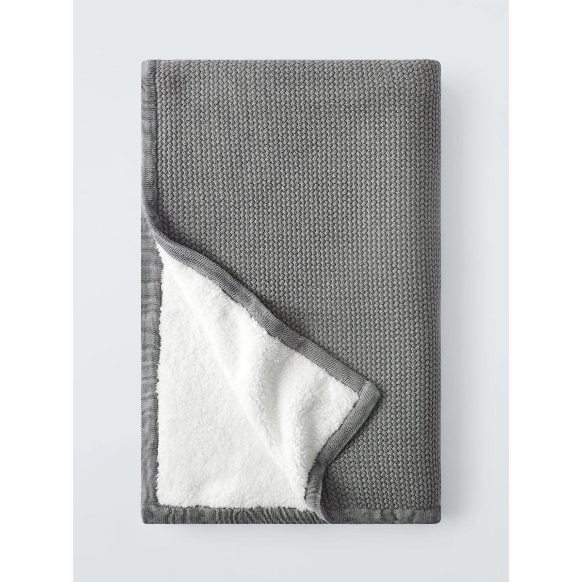 John Lewis Knitted Sherpa Fleece Throw, Dove Grey – image 3