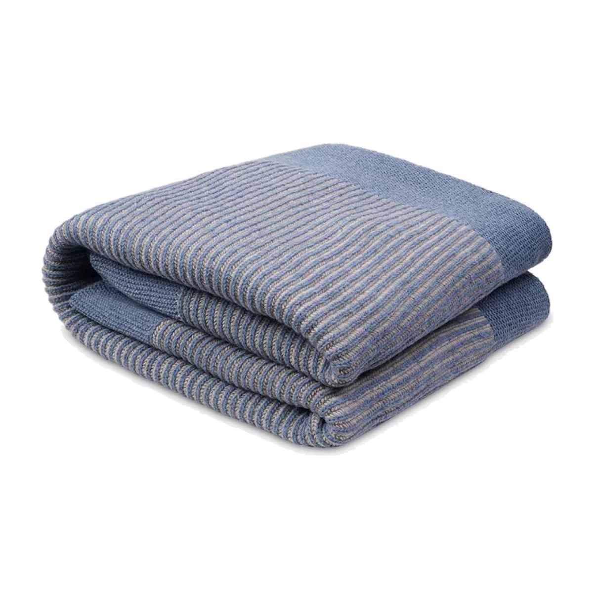 Piglet in Bed Striped Wool Blend Knit Throw, Stone Blue – image 1