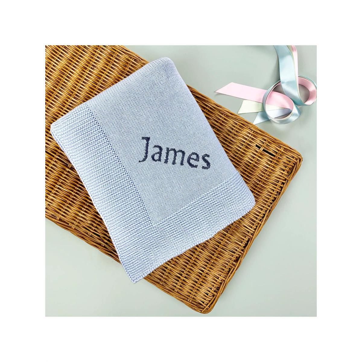 Babyblooms Personalised Knitted Baby Blanket, Blue – image 2