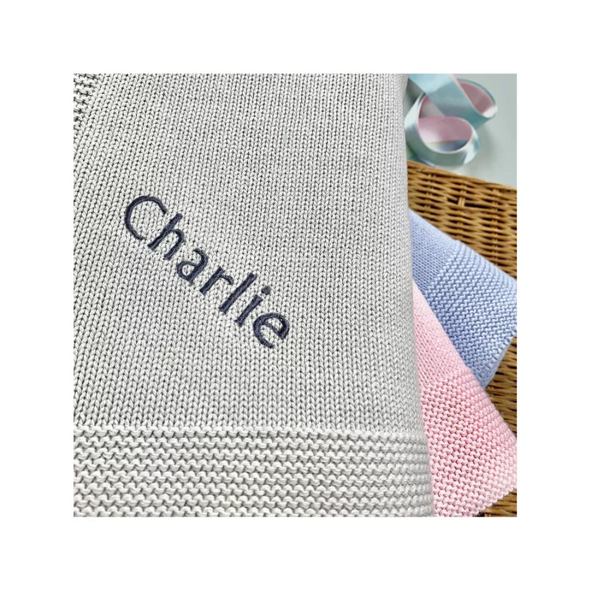 Babyblooms Personalised Knitted Baby Blanket, Blue – image 3