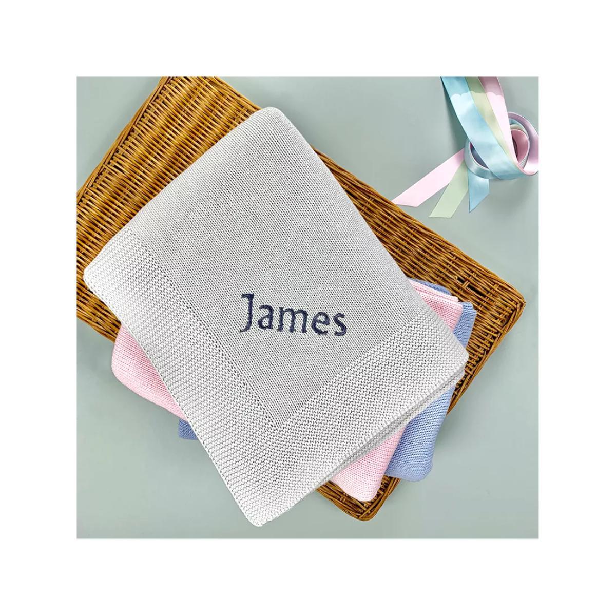 Babyblooms Personalised Knitted Baby Blanket, Blue – image 4