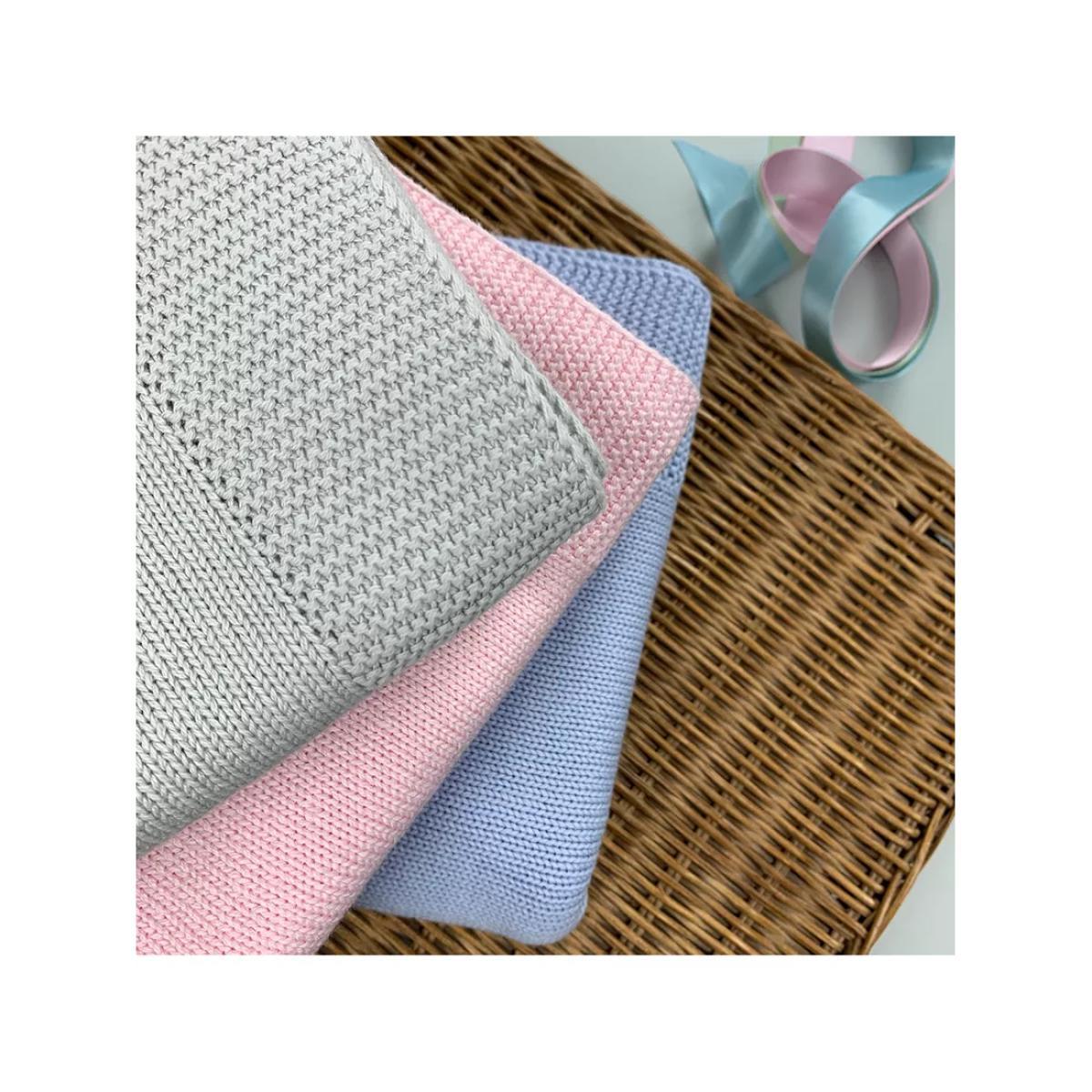 Babyblooms Personalised Knitted Baby Blanket, Blue – image 5