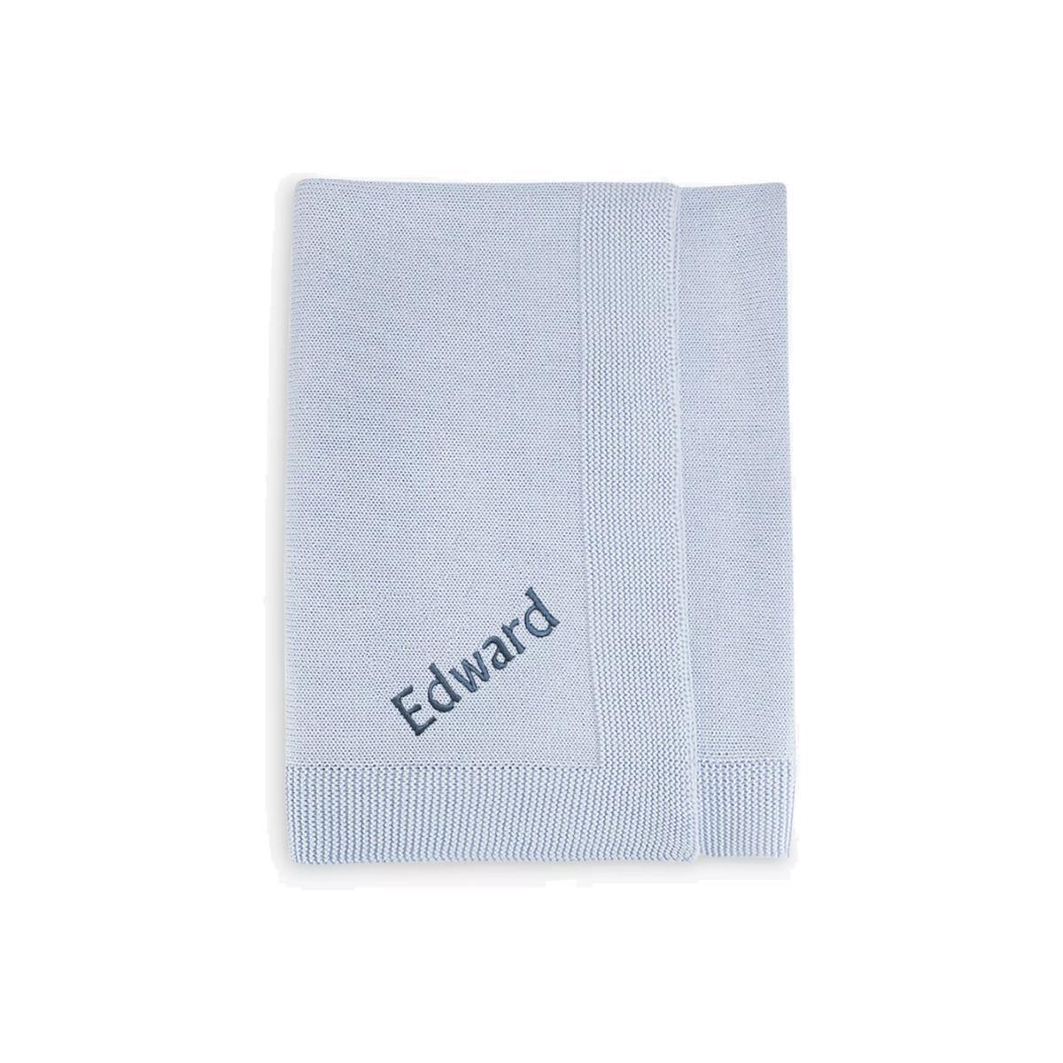 Babyblooms Personalised Knitted Baby Blanket, Blue – image 1