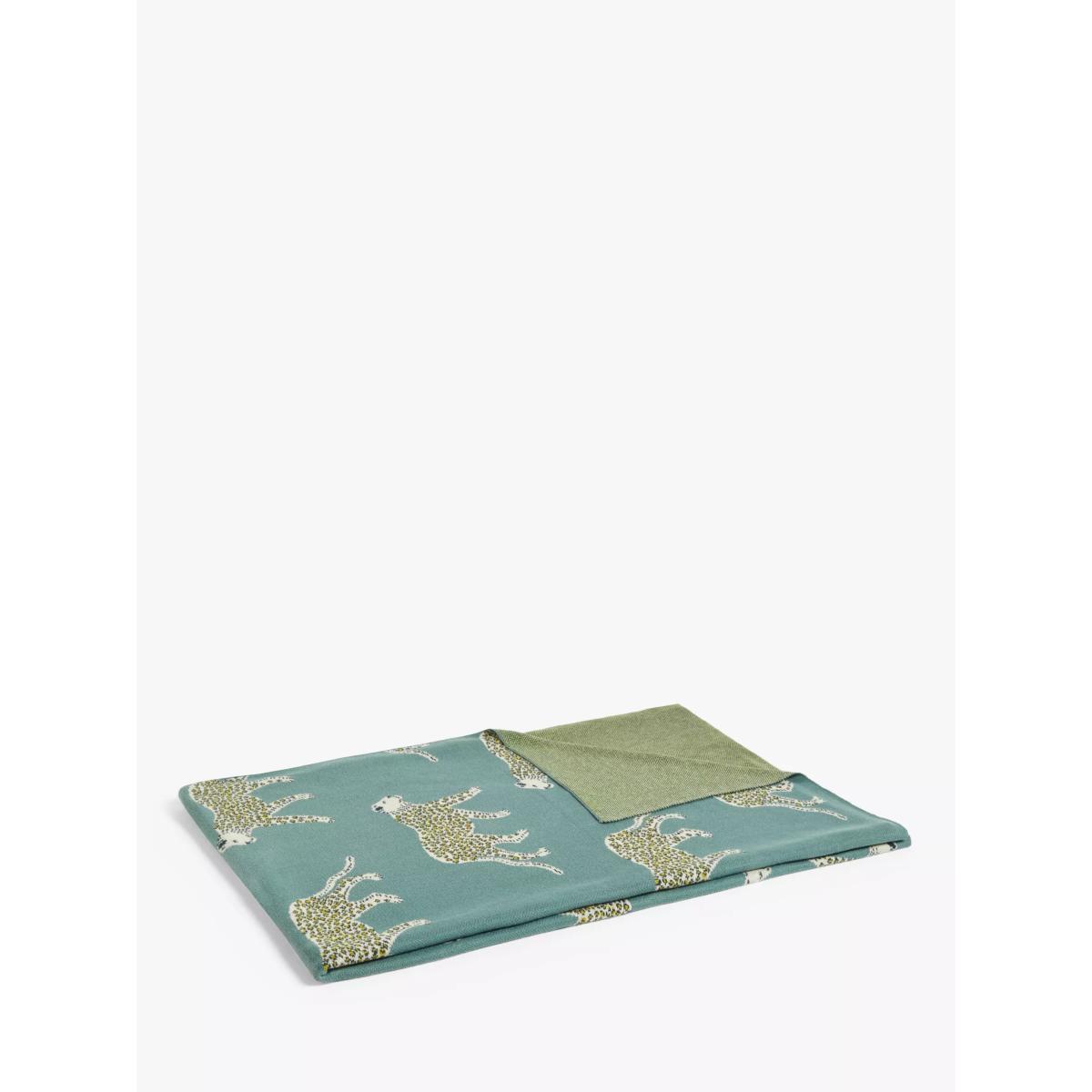 John Lewis Knit Leopard Throw, Blue/Multi – image 3