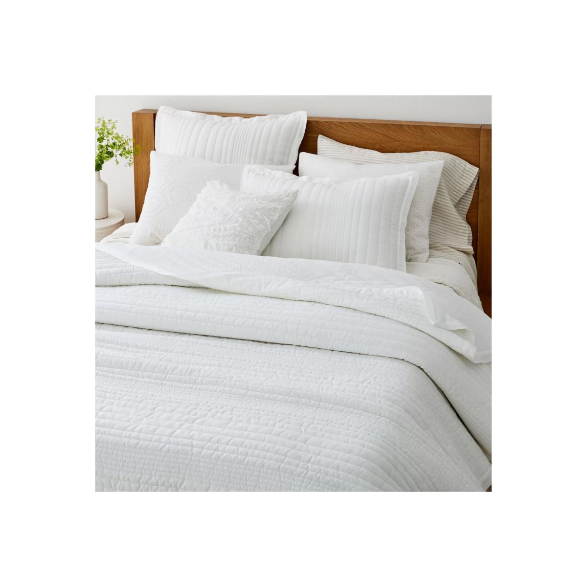 west elm European Linen Quilted Bedspread, White – image 1