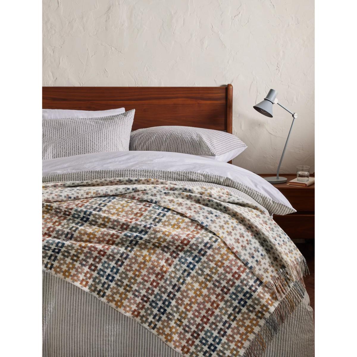 John Lewis Cable Check Shetland Lambswool Throw, Multi – image 2