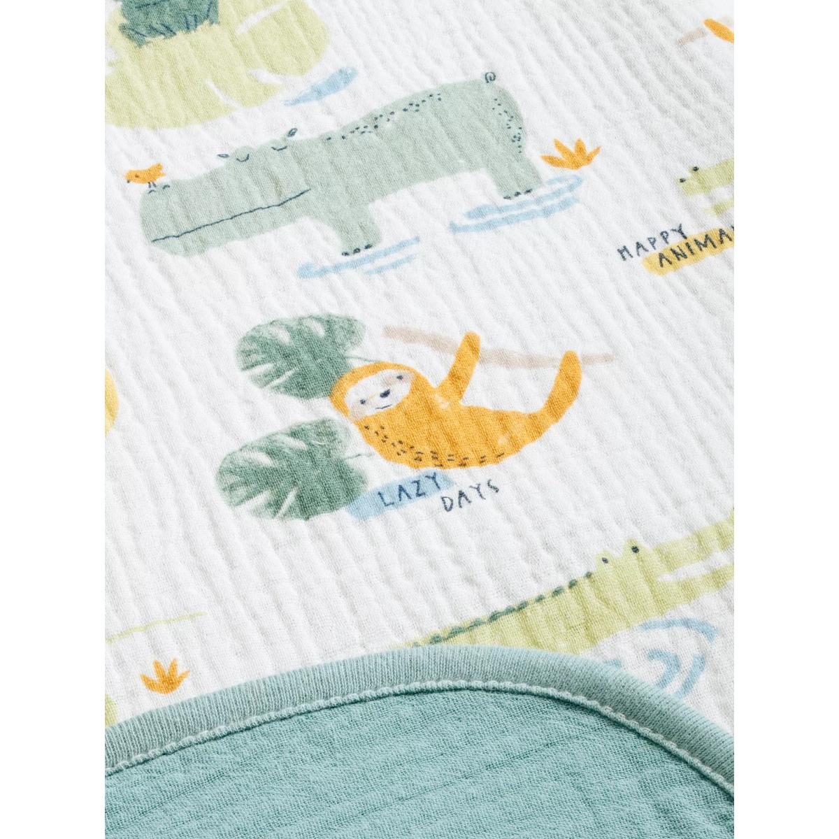 John Lewis & Partners Jungle Print Cotton Muslin Blanket, 120 x 120cm, Green/Multi – image 2