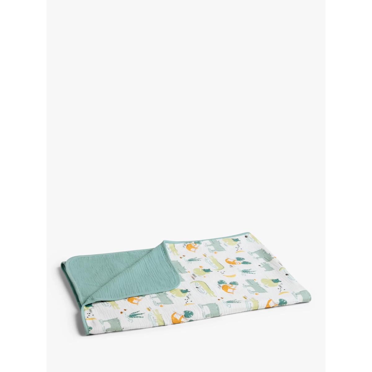 John Lewis & Partners Jungle Print Cotton Muslin Blanket, 120 x 120cm, Green/Multi – image 3
