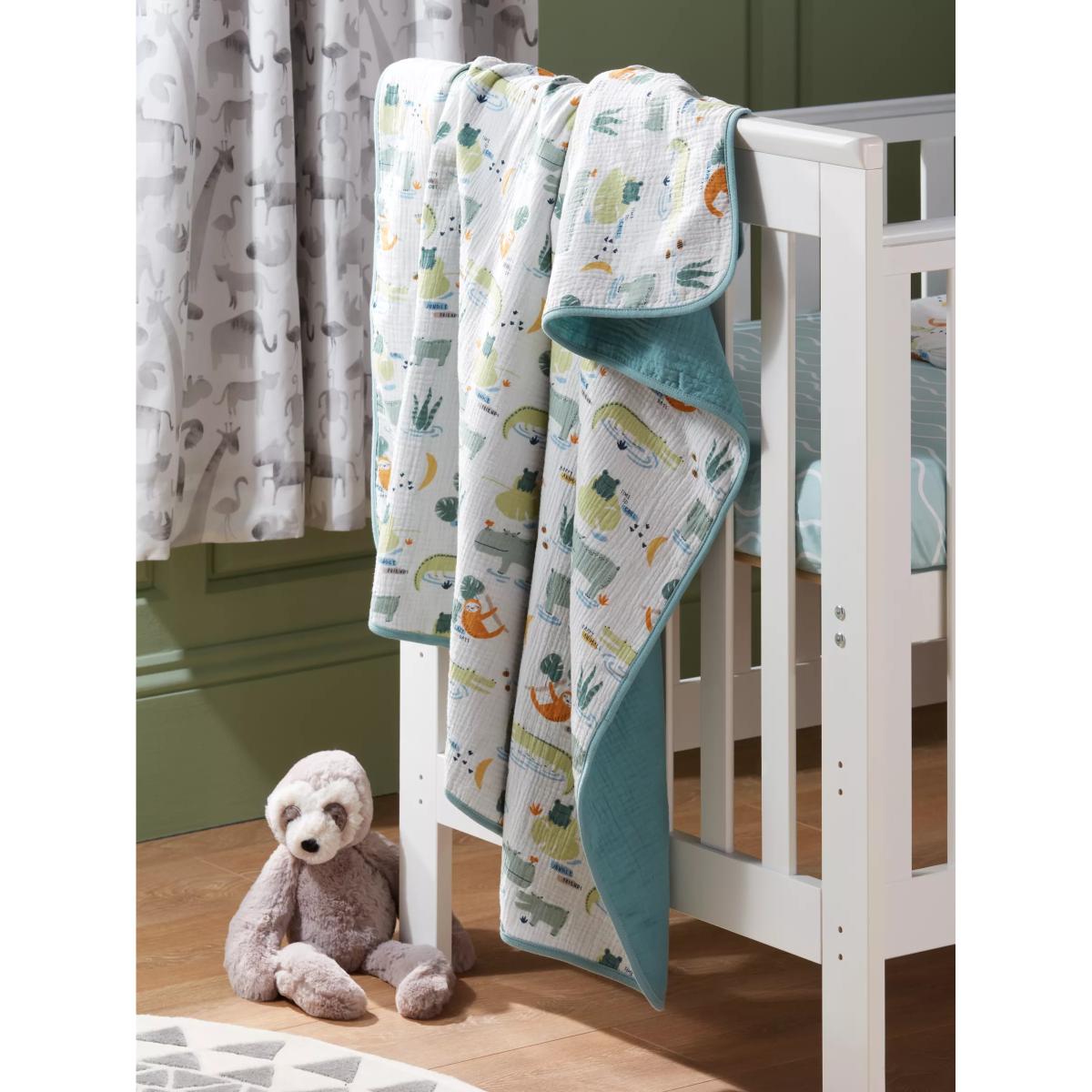John Lewis & Partners Jungle Print Cotton Muslin Blanket, 120 x 120cm, Green/Multi – image 4