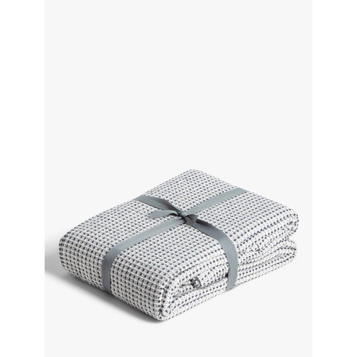 Croft Collection Linen Mix Waffle Bedspread, Navy – image 4