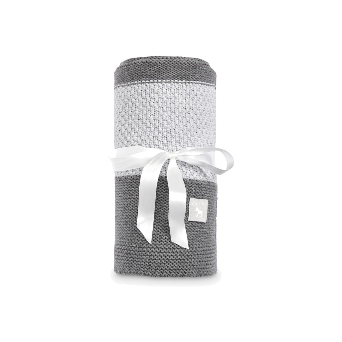 The Little Tailor Knit Stripe Blanket, Charcoal