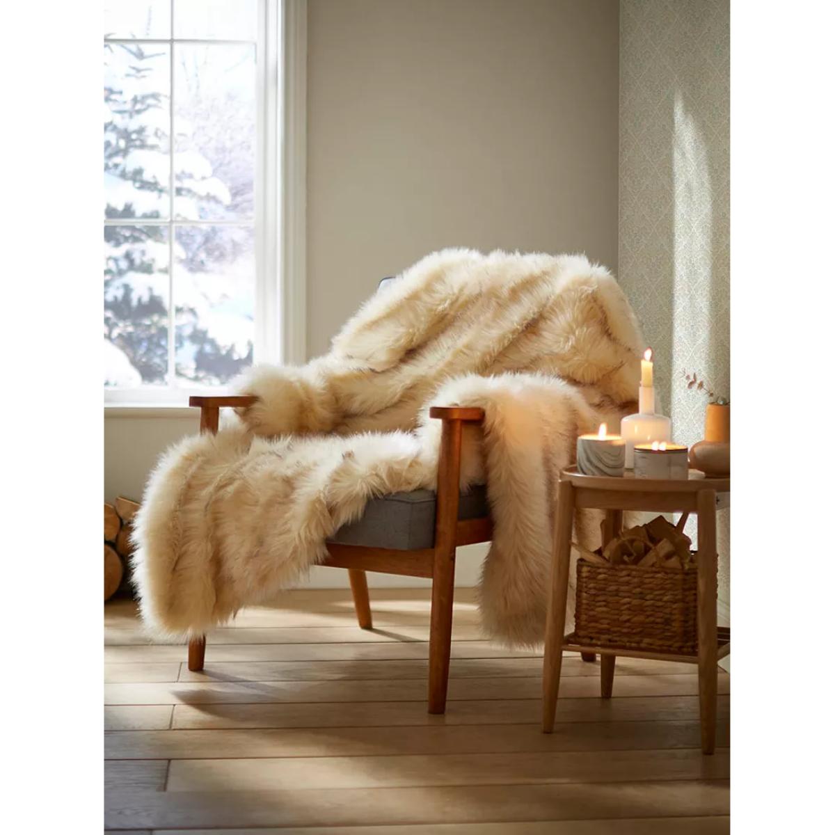 Laura Ashley Berwyn Faux Fur Throw, Cream – image 2