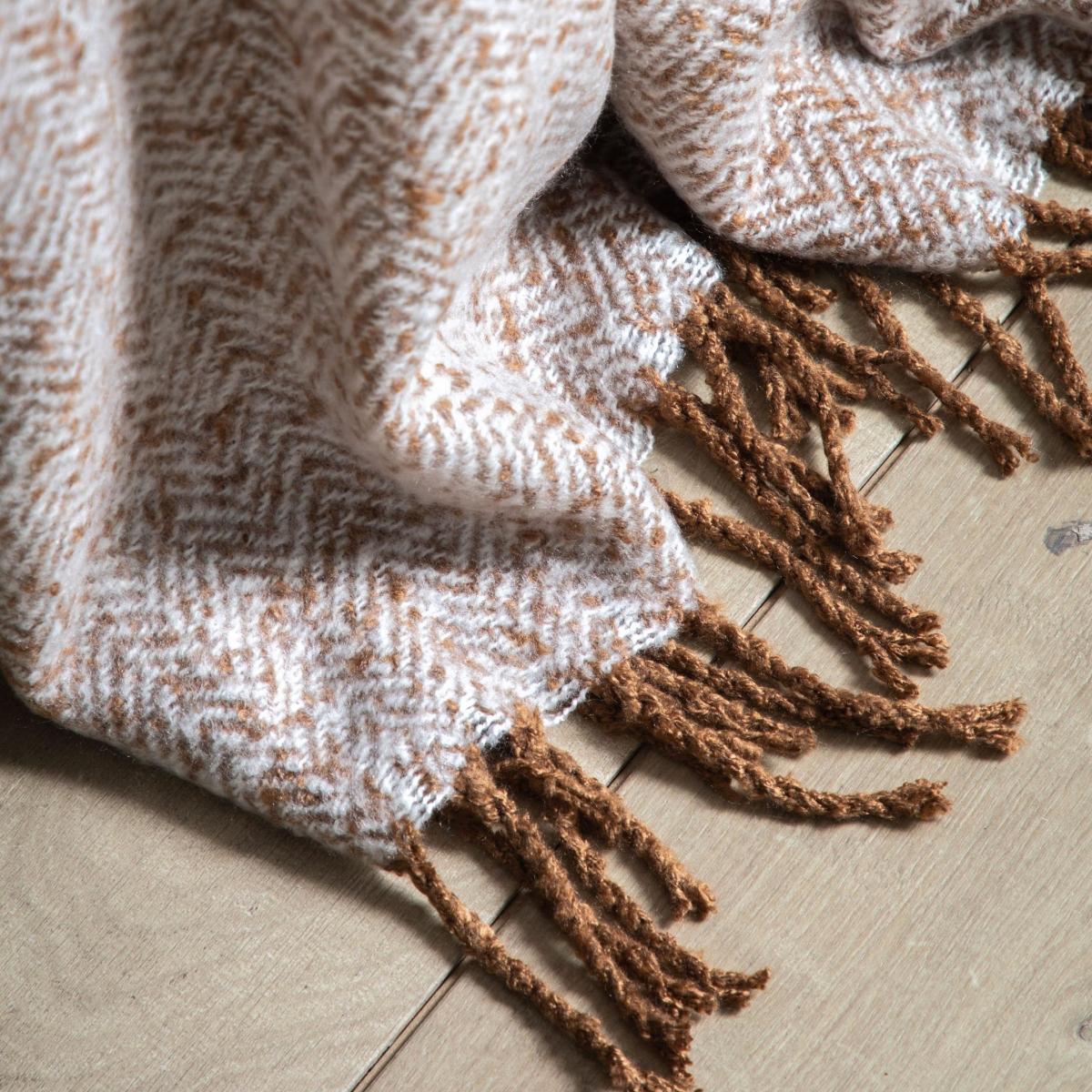 Herringbone Faux Mohair Throw - Tan – image 2