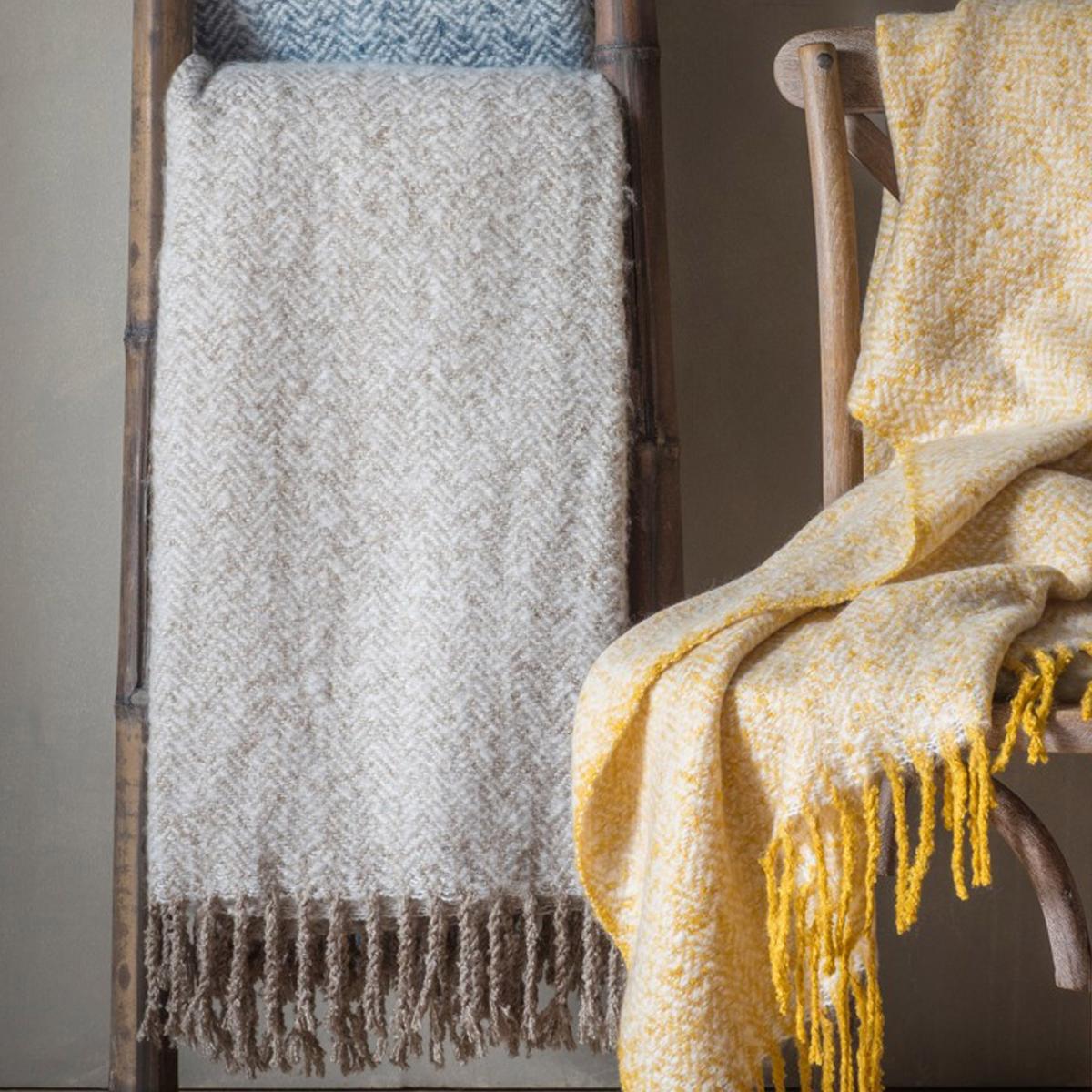 Herringbone Mohair Throw - Taupe