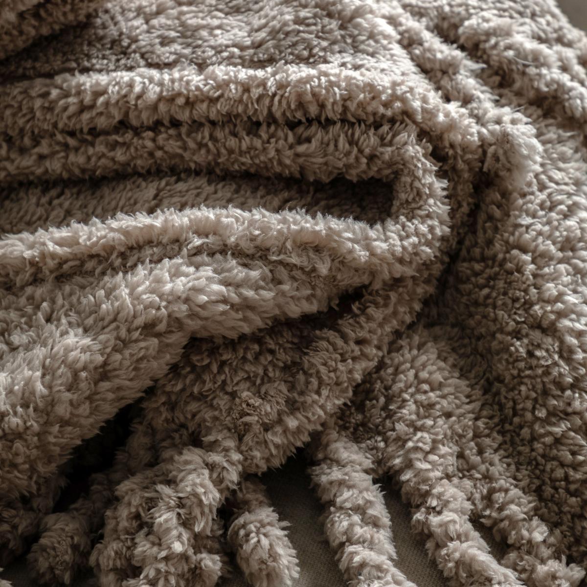 Fringed Teddy Throw - Taupe – image 2