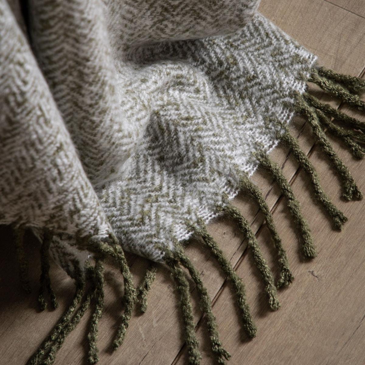 Herringbone Faux Mohair Throw - Olive – image 2