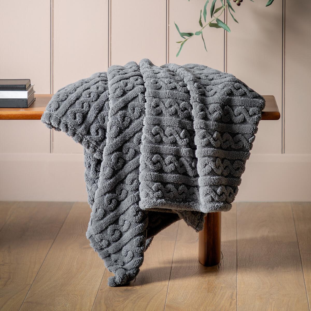 Textured Twist Knit Grey Throw – image 1