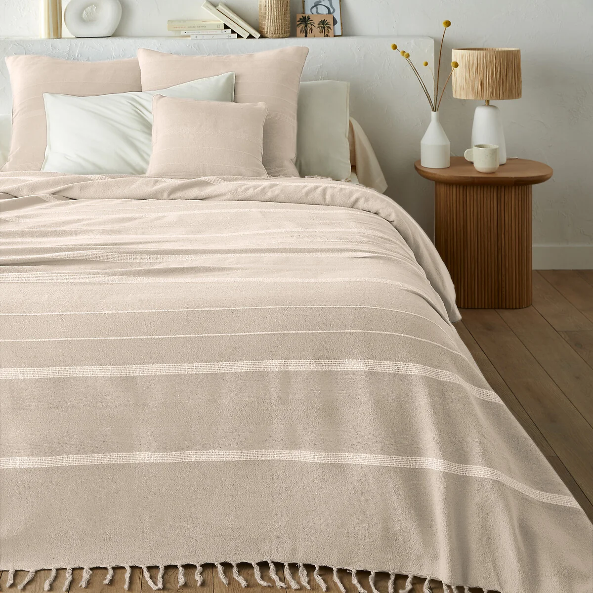 Nedo Striped Fringed 100% Cotton Bedspread – image 1