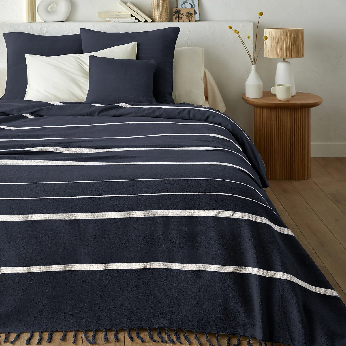 Nedo Fringed Striped 100% Cotton Bedspread – image 1