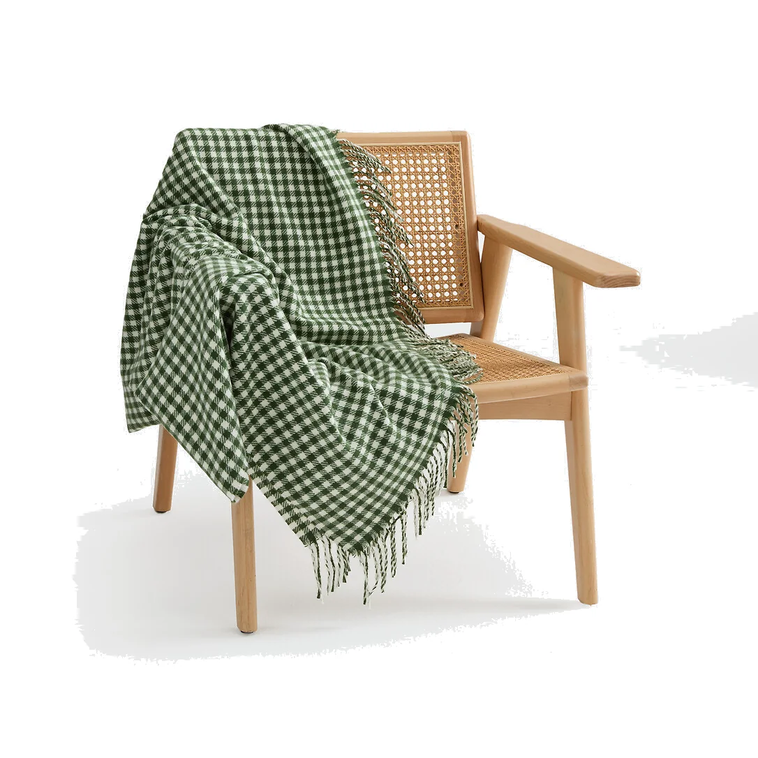 Onessa Micro Check Print Fringed Throw