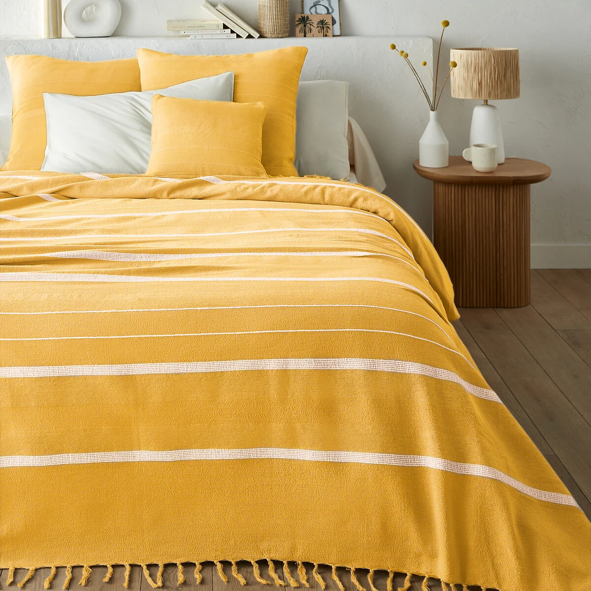 Nedo Striped Fringed 100% Cotton Bedspread – image 2