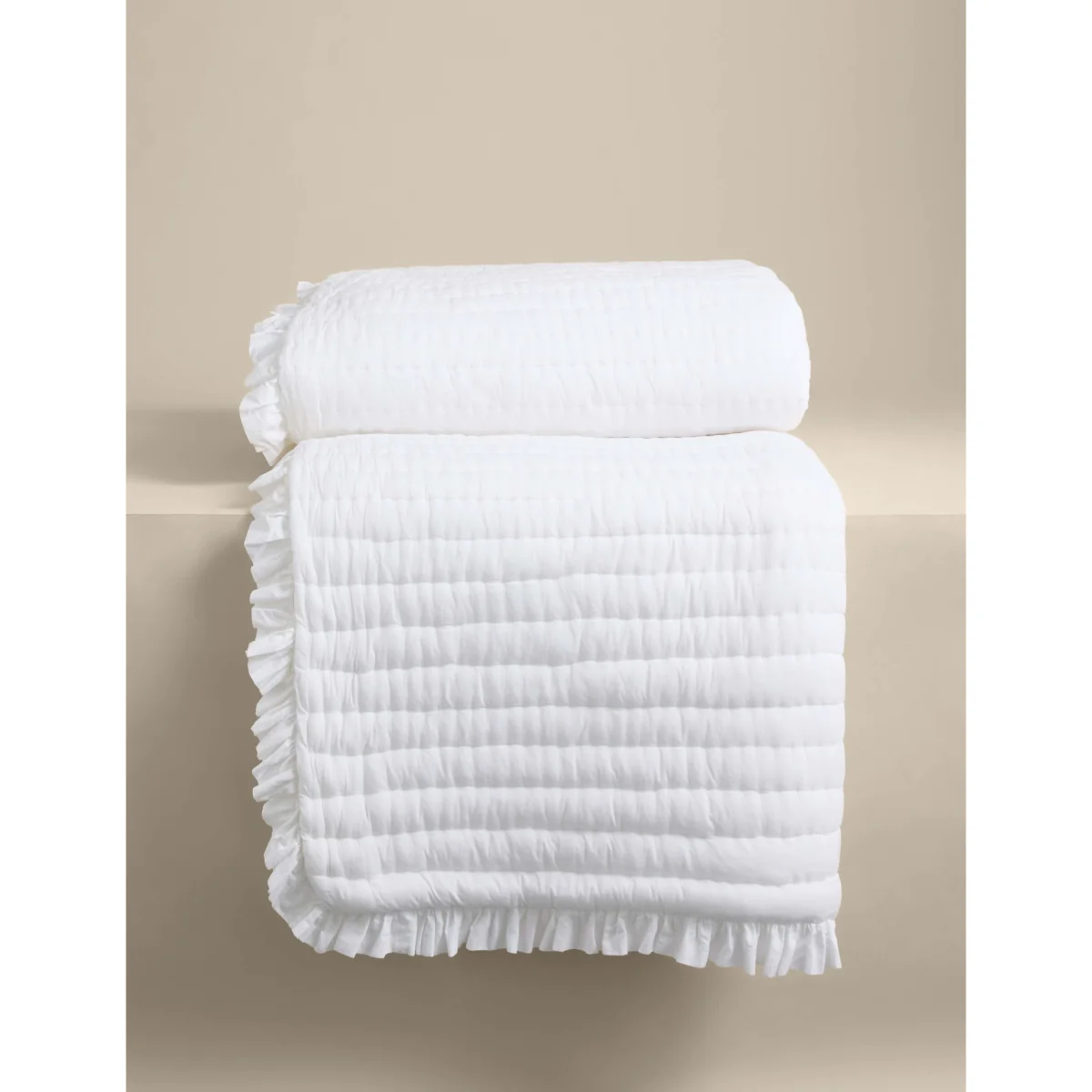 M&S Washed Cotton Quilted Ruffle Bedspread White – image 2