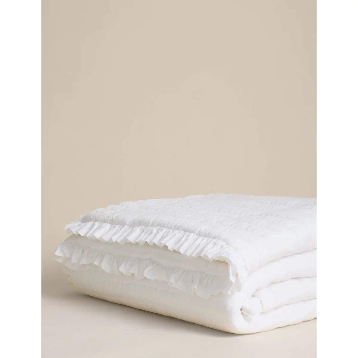M&S Washed Cotton Quilted Ruffle Bedspread White – image 3
