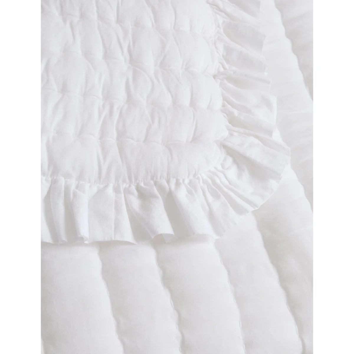 M&S Washed Cotton Quilted Ruffle Bedspread White – image 5