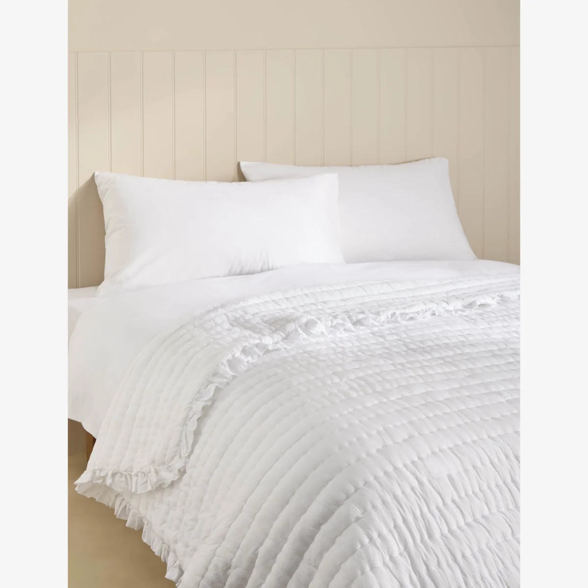 M&S Washed Cotton Quilted Ruffle Bedspread White – image 1