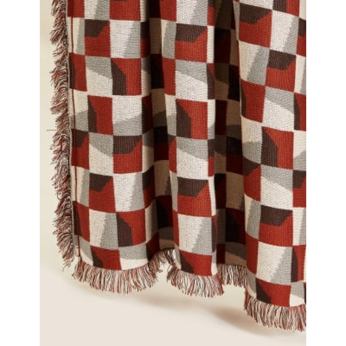 M&S Pure Cotton Geometric Knitted Throw - Rust Mix, Rust Mix – image 2