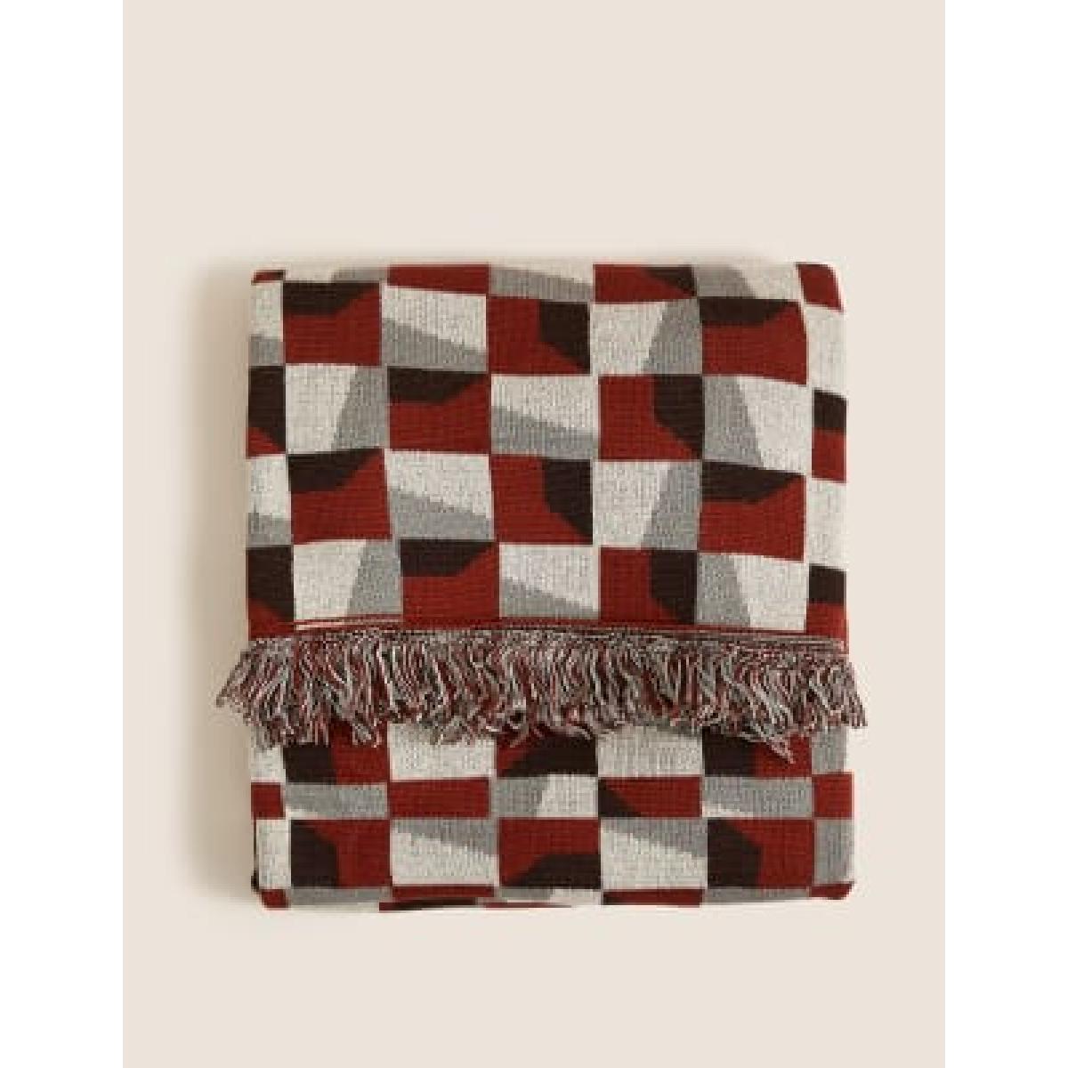 M&S Pure Cotton Geometric Knitted Throw - Rust Mix, Rust Mix – image 3