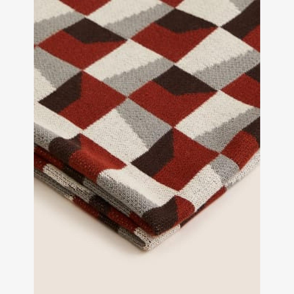 M&S Pure Cotton Geometric Knitted Throw - Rust Mix, Rust Mix – image 1
