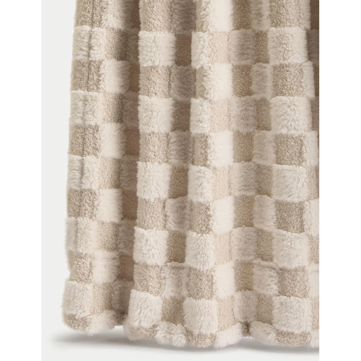 M&S Fleece Checked Throw - Cream Mix, Cream Mix – image 2