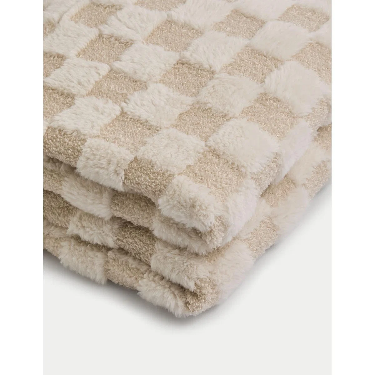 M&S Fleece Checked Throw - Cream Mix, Cream Mix – image 4