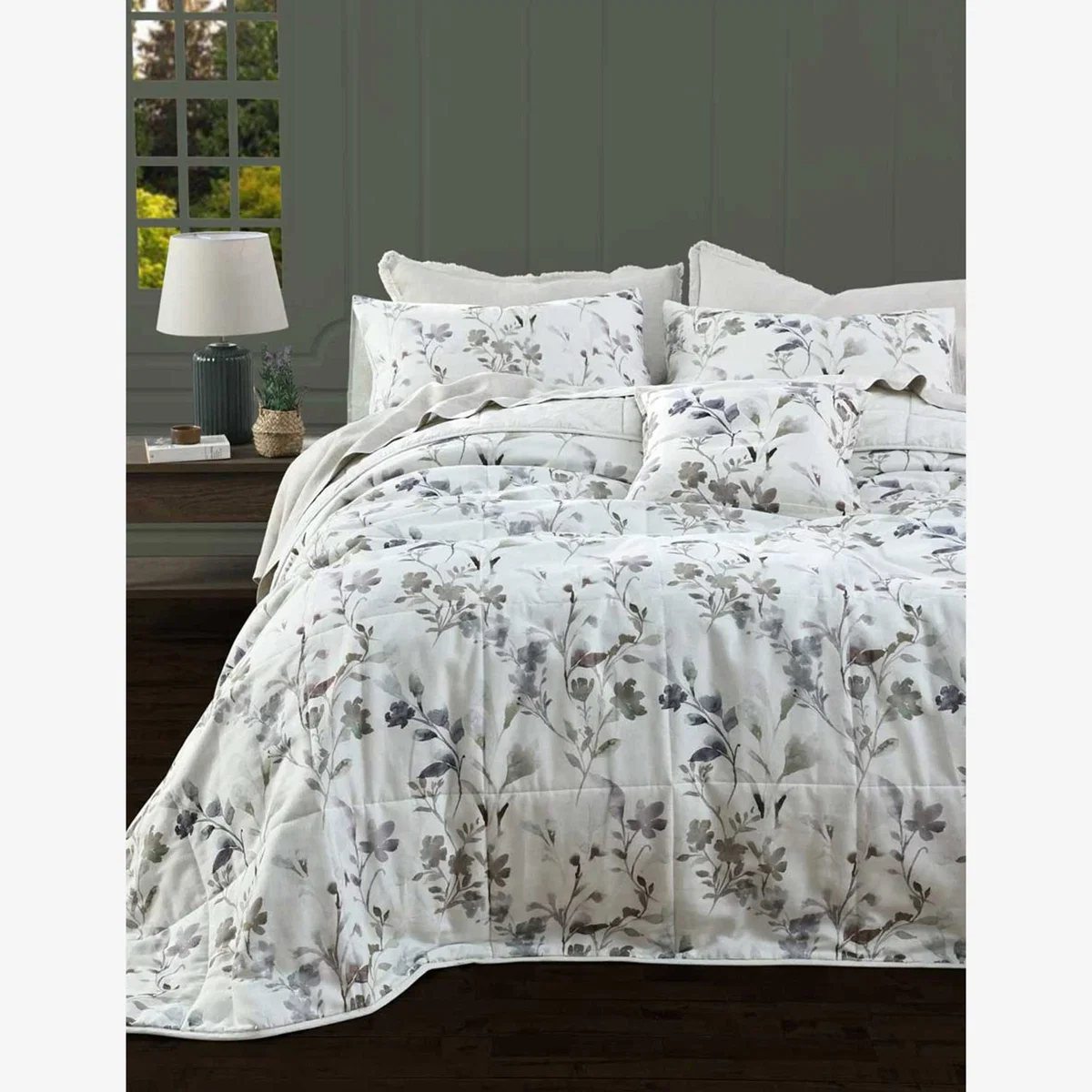 MM Linen Linen Mix Floral Bedspread Set with Linen White Mix – image 1