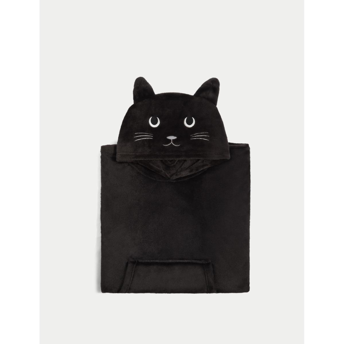 The M&S Snuggle Fleece Cat Kids Hooded Blanket - Large - Black, Black – image 2