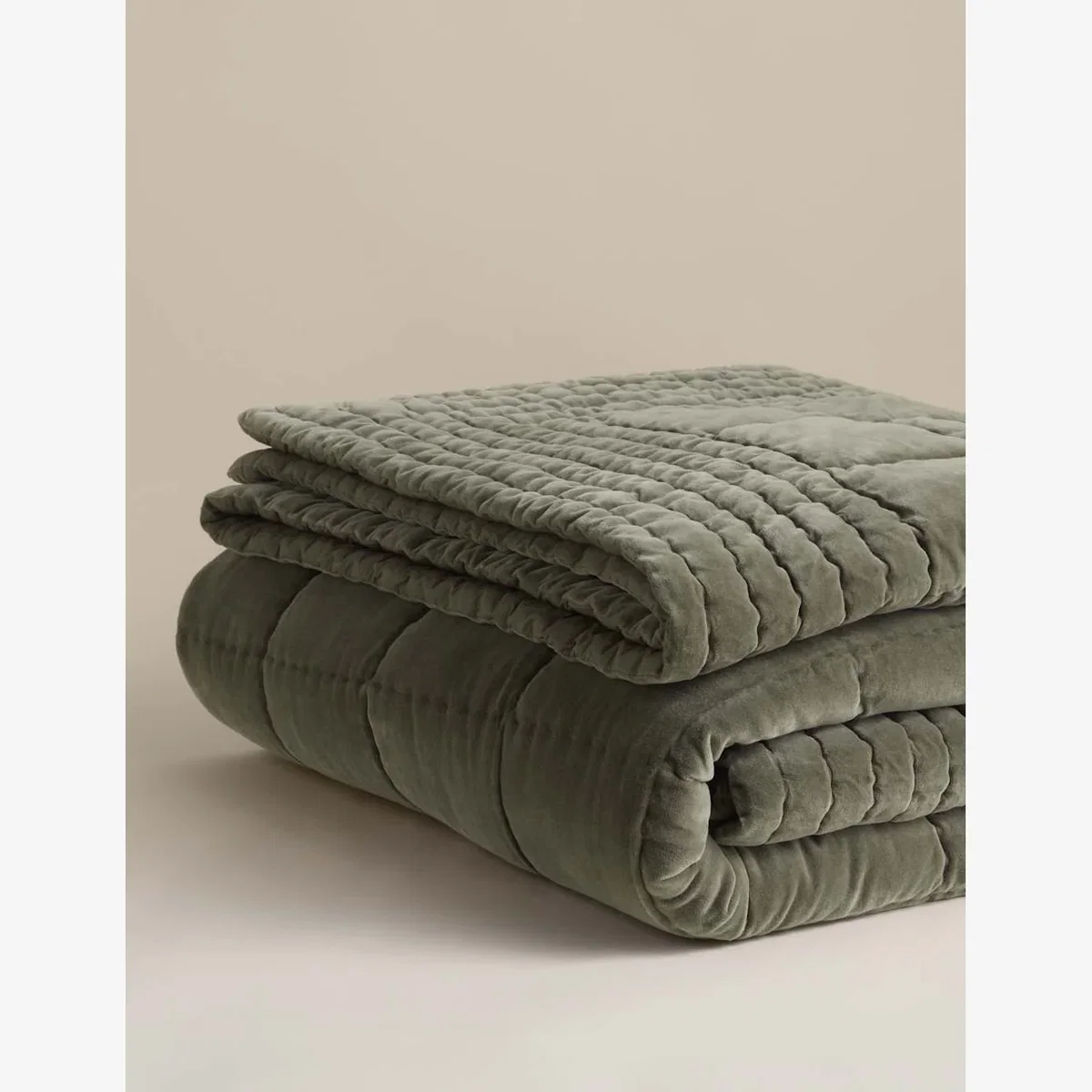 M&S Pure Cotton Velvet Bedspread Khaki – image 1
