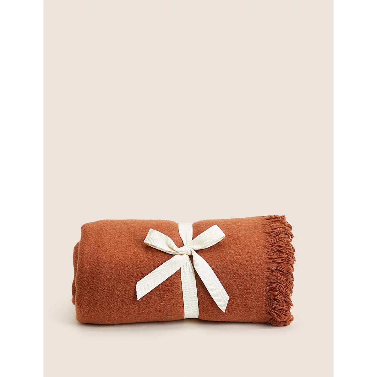 M&S X Fired Earth Wool Blend Faux Mohair Throw - Rust, Rust – image 5