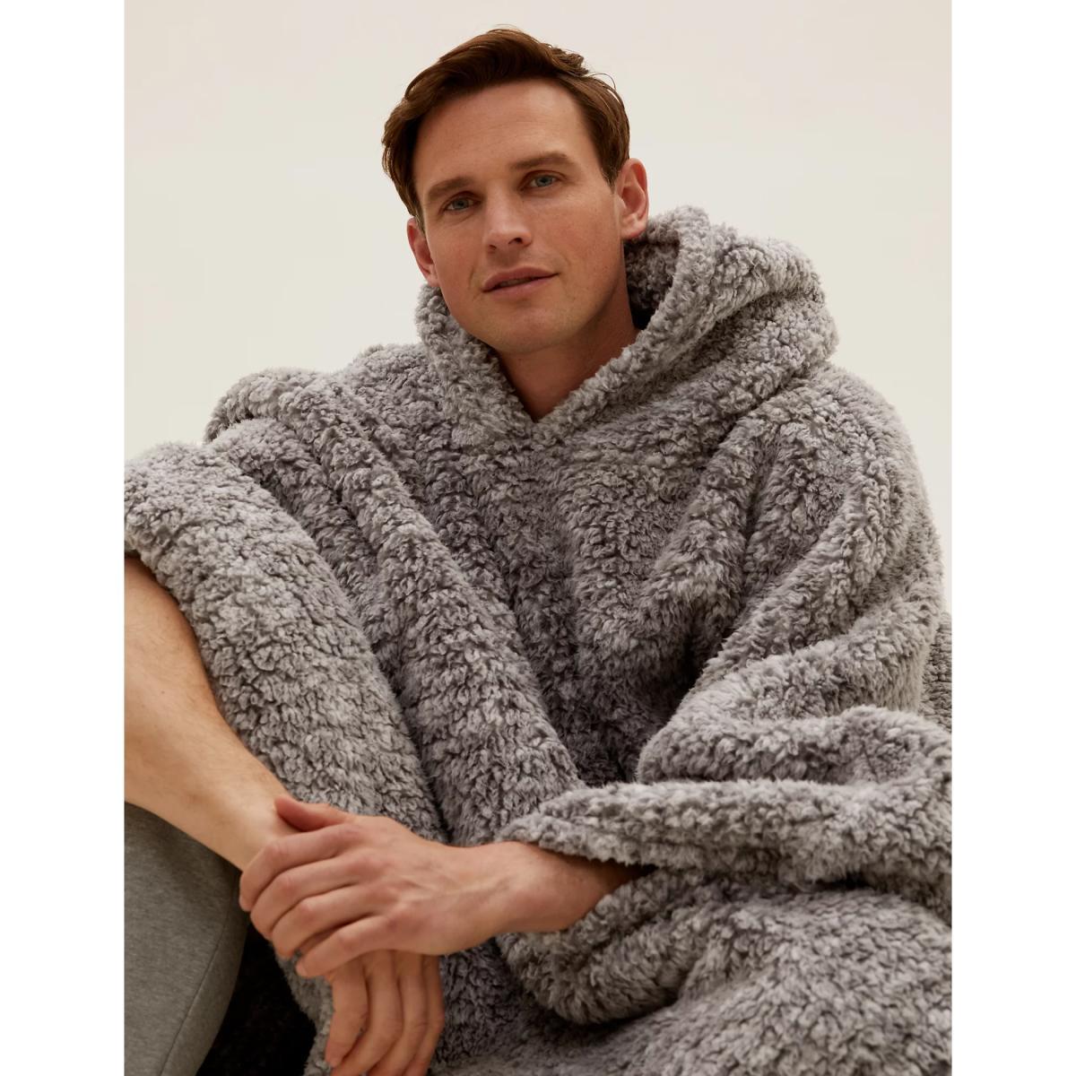 The M&S Snuggle™ Teddy Fleece Adults' Hooded Blanket - Small - Natural, Natural – image 4