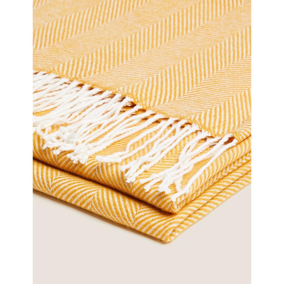 M&S Herringbone Throw - Ochre, Ochre,Light Grey,Blush,Navy – image 3