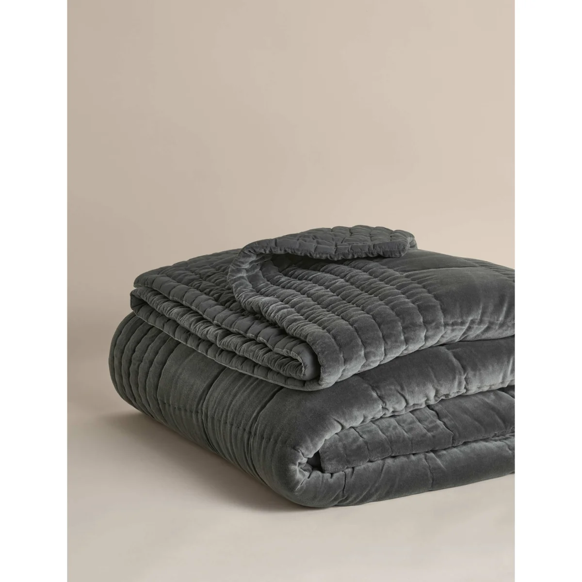 M&S Pure Cotton Velvet Bedspread Charcoal – image 2
