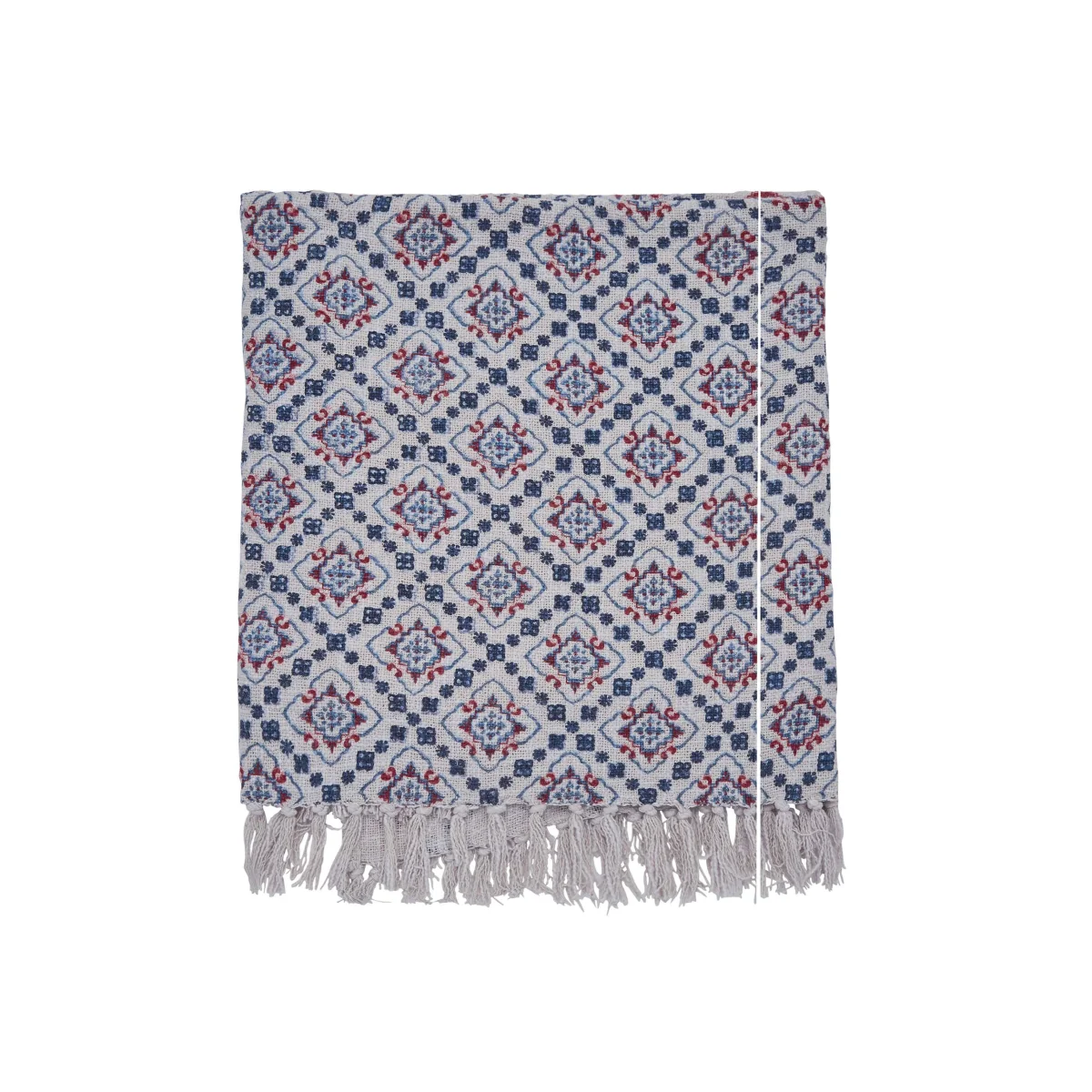 Joules Country Tiles Pure Cotton Geometric Throw Blue Mix – image 2