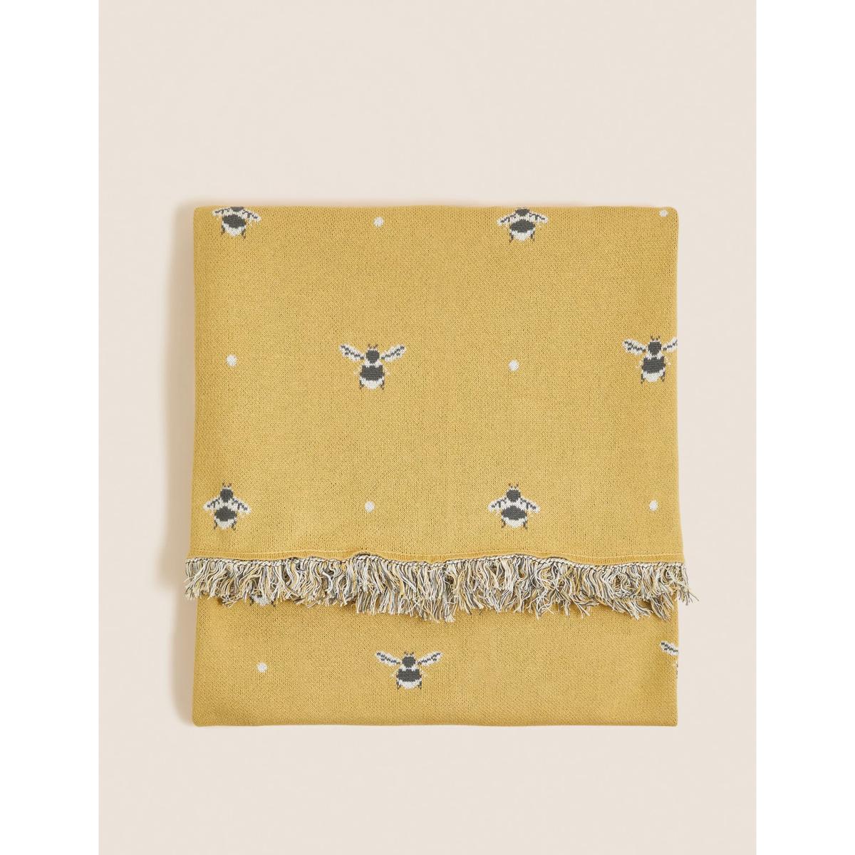 M&S Pure Cotton Bee Knitted Throw - Ochre, Ochre – image 3