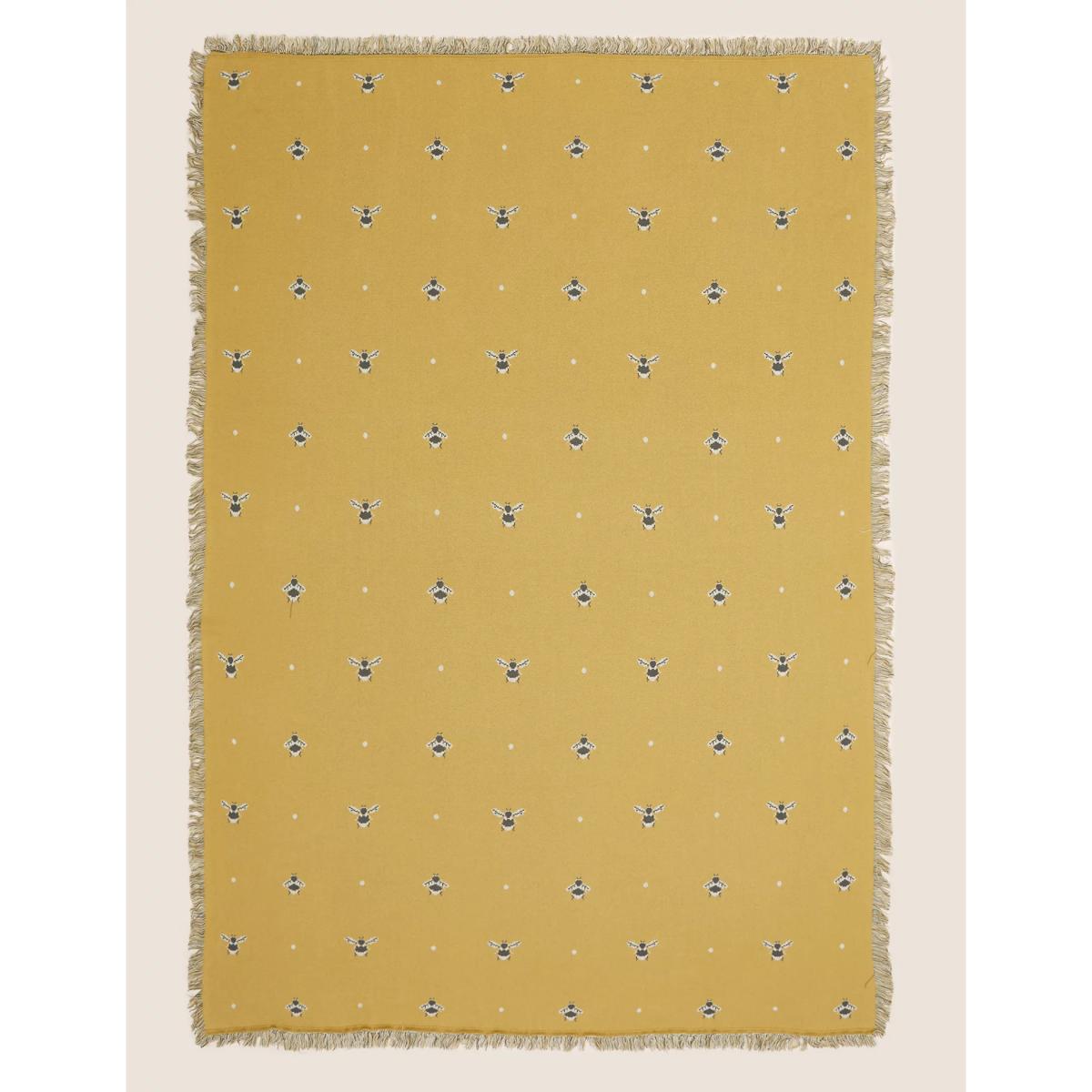 M&S Pure Cotton Bee Knitted Throw - Ochre, Ochre – image 4