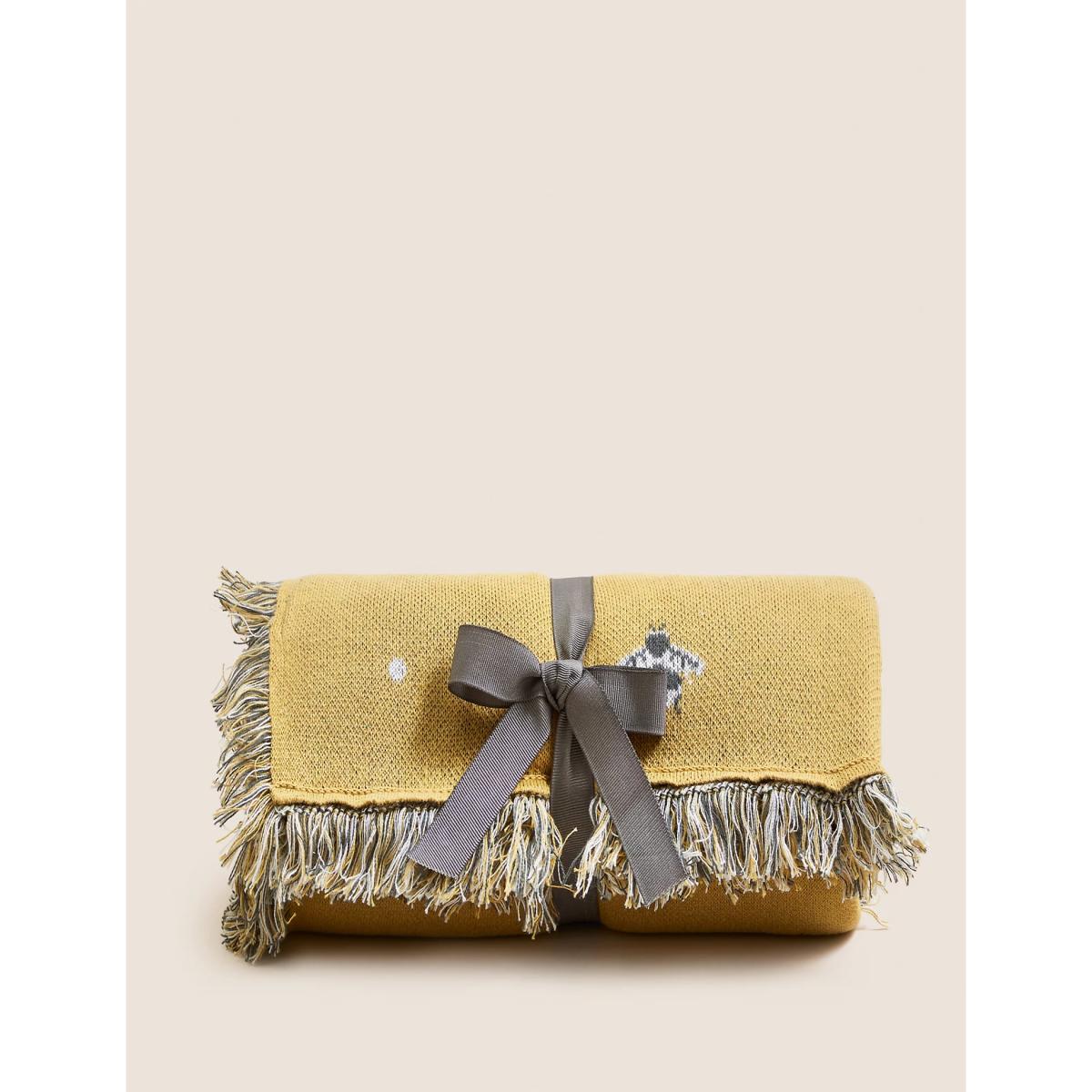 M&S Pure Cotton Bee Knitted Throw - Ochre, Ochre – image 5