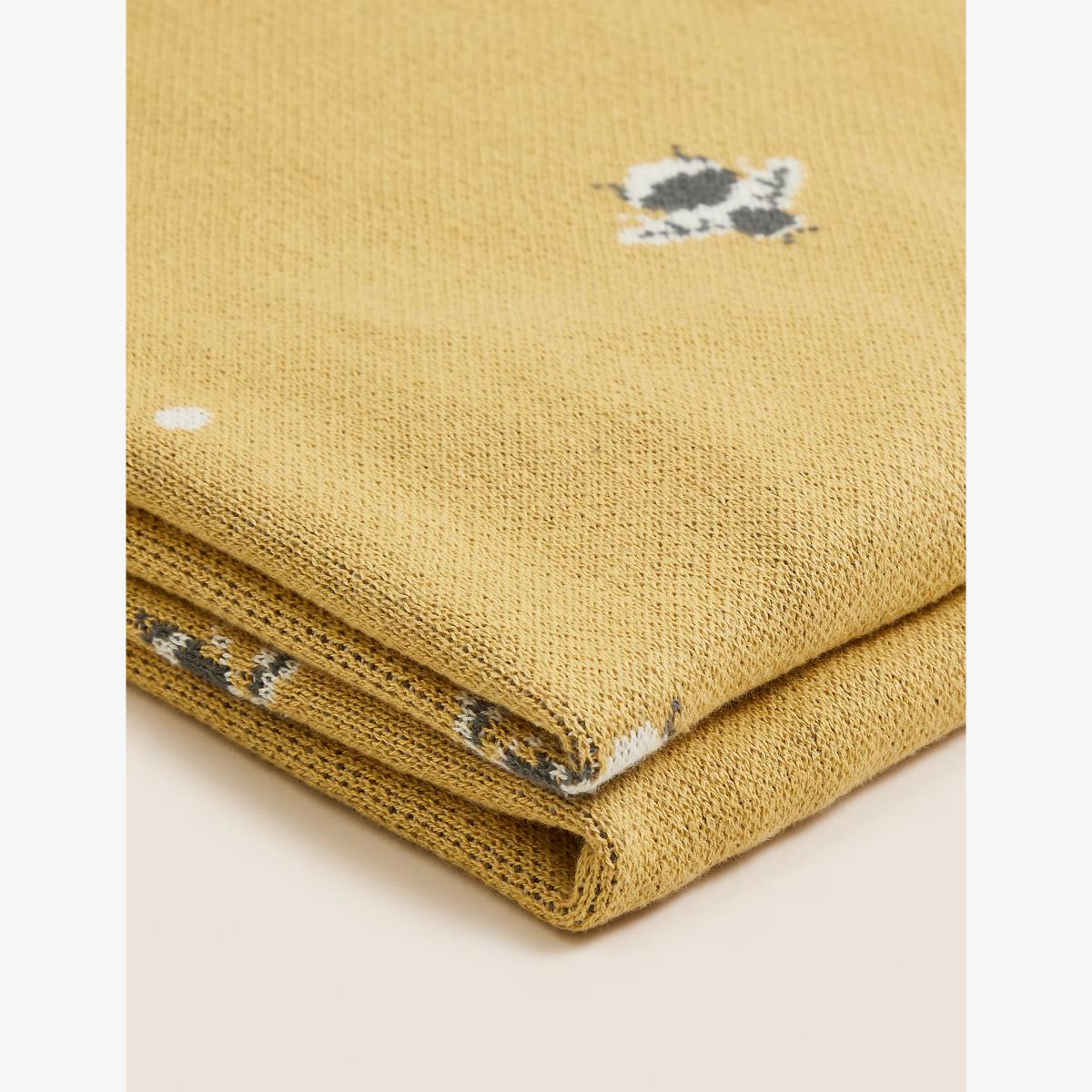 M&S Pure Cotton Bee Knitted Throw - Ochre, Ochre – image 1